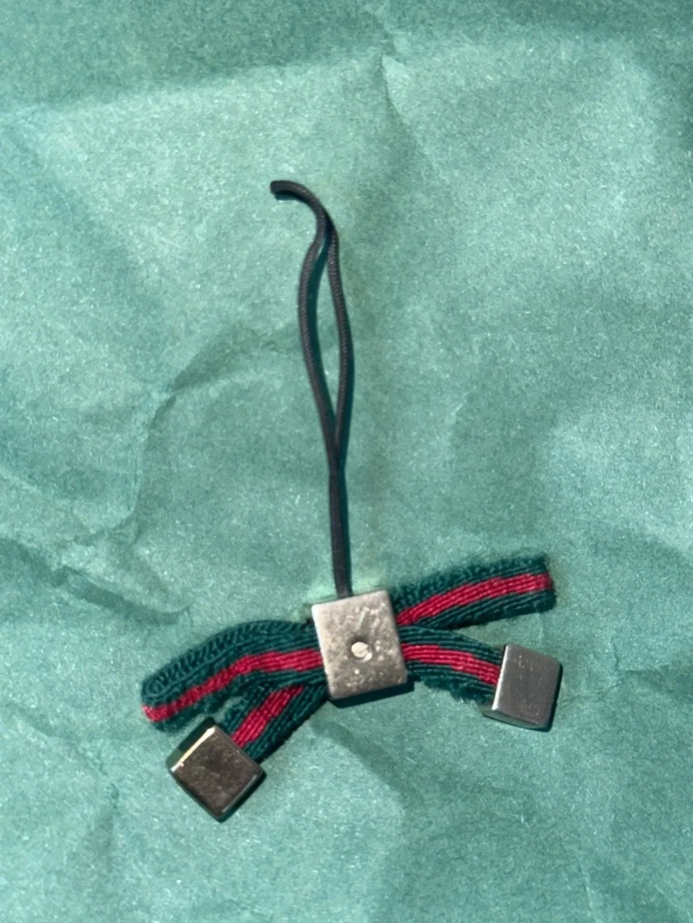 Gucci Vintage Green and Red Bow Phone Strap / Keychain